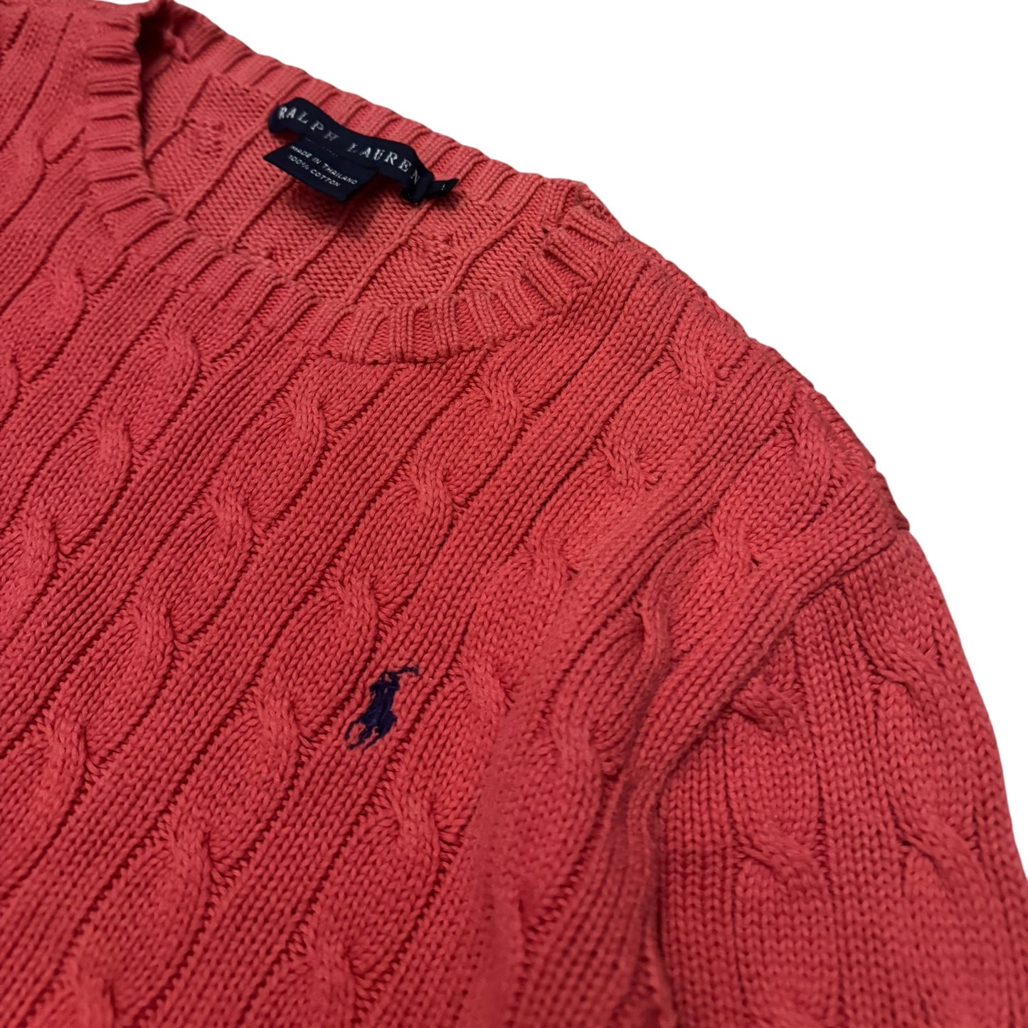 Sweter Ralph Lauren koralowy warkocz bawełniany