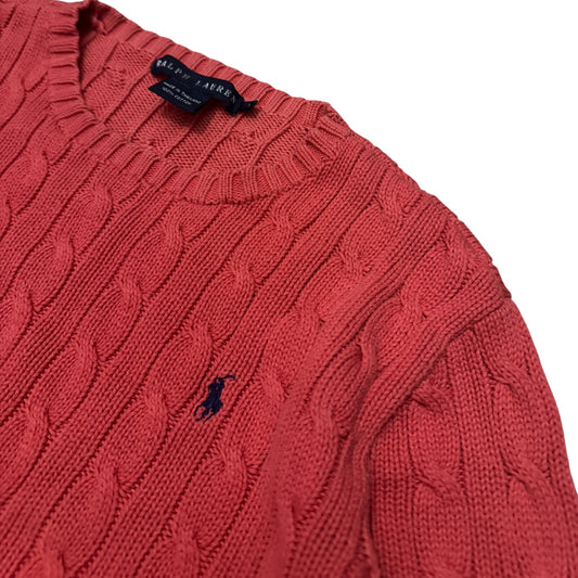 Sweter Ralph Lauren koralowy warkocz bawełniany
