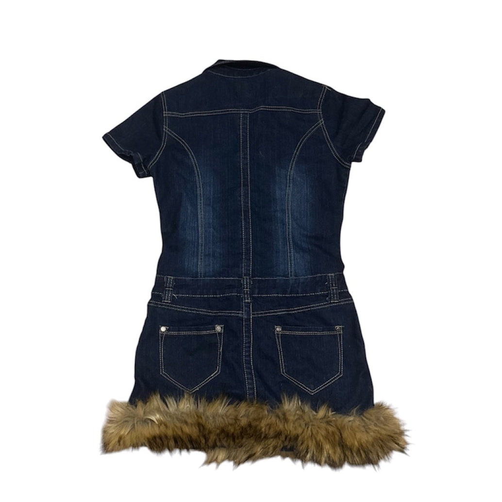 Sukienka damska custom jeansowa z futerkiem