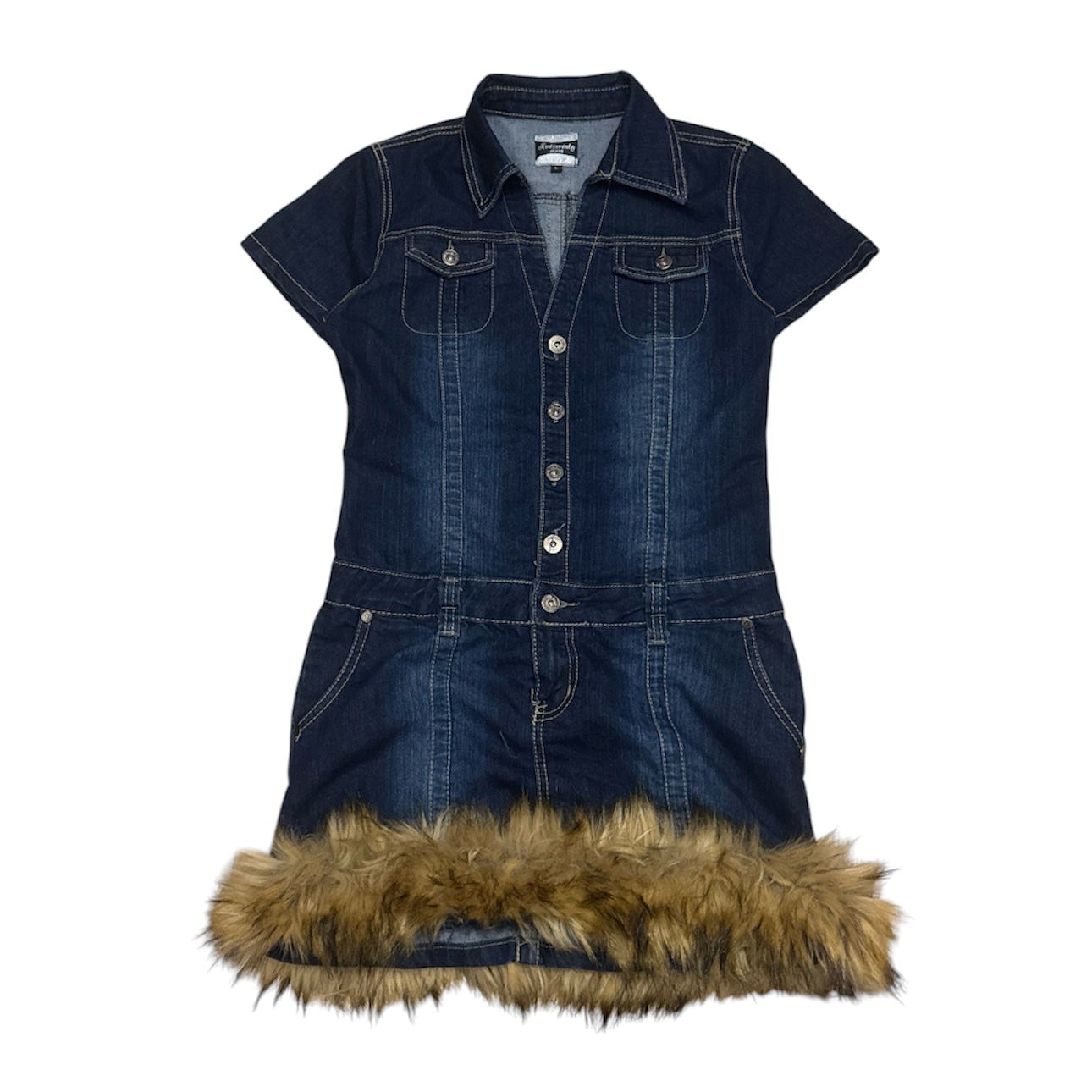 Sukienka damska custom jeansowa z futerkiem