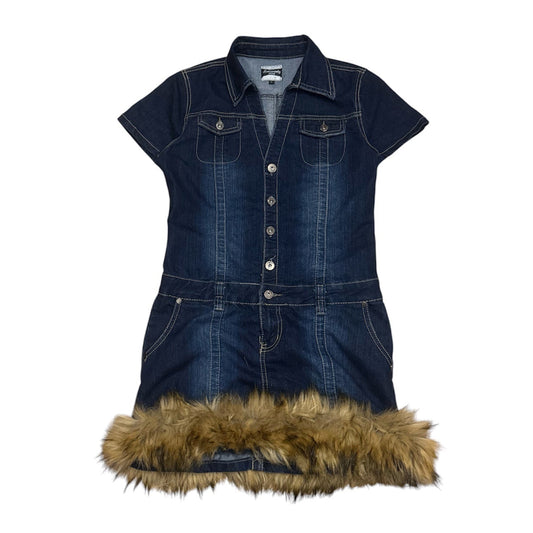 Sukienka damska custom jeansowa z futerkiem