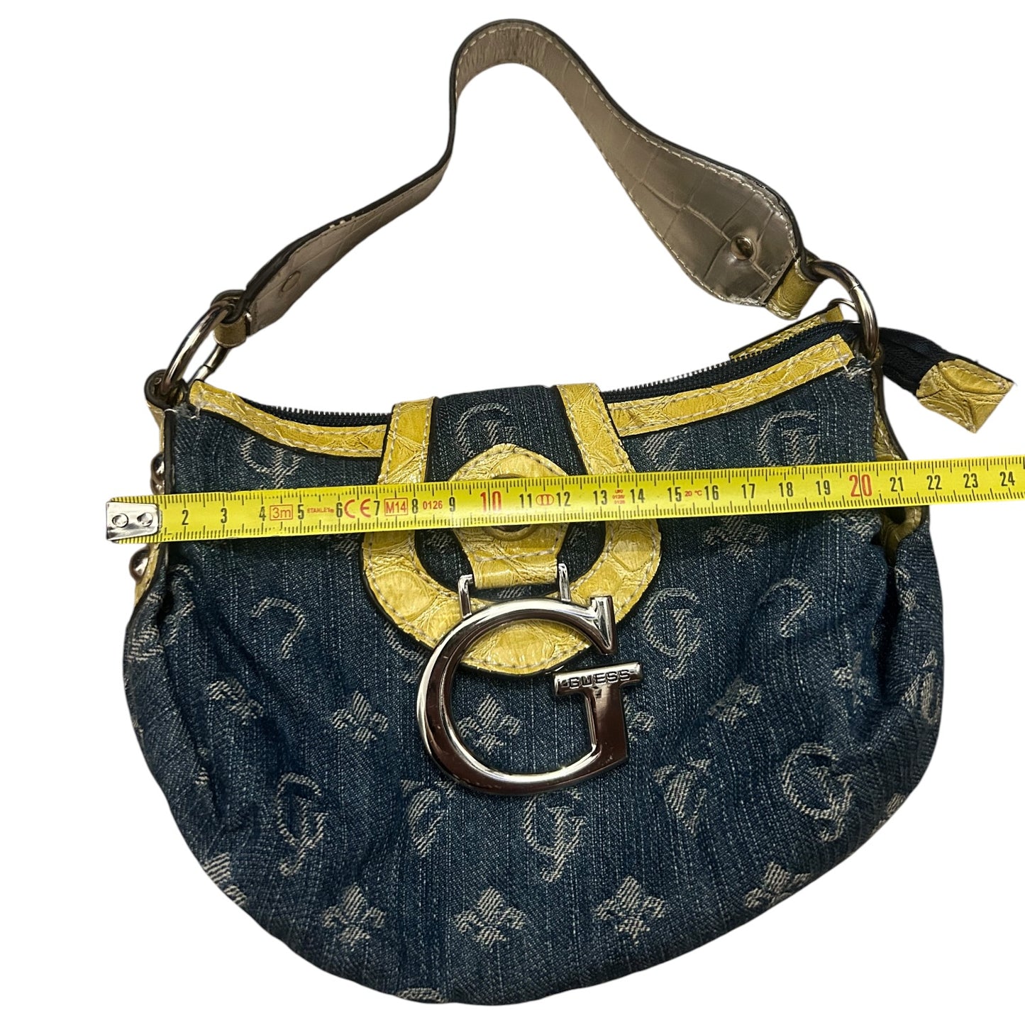 Torebka Guess do ręki jeansowa monogram vintage alternative y2k