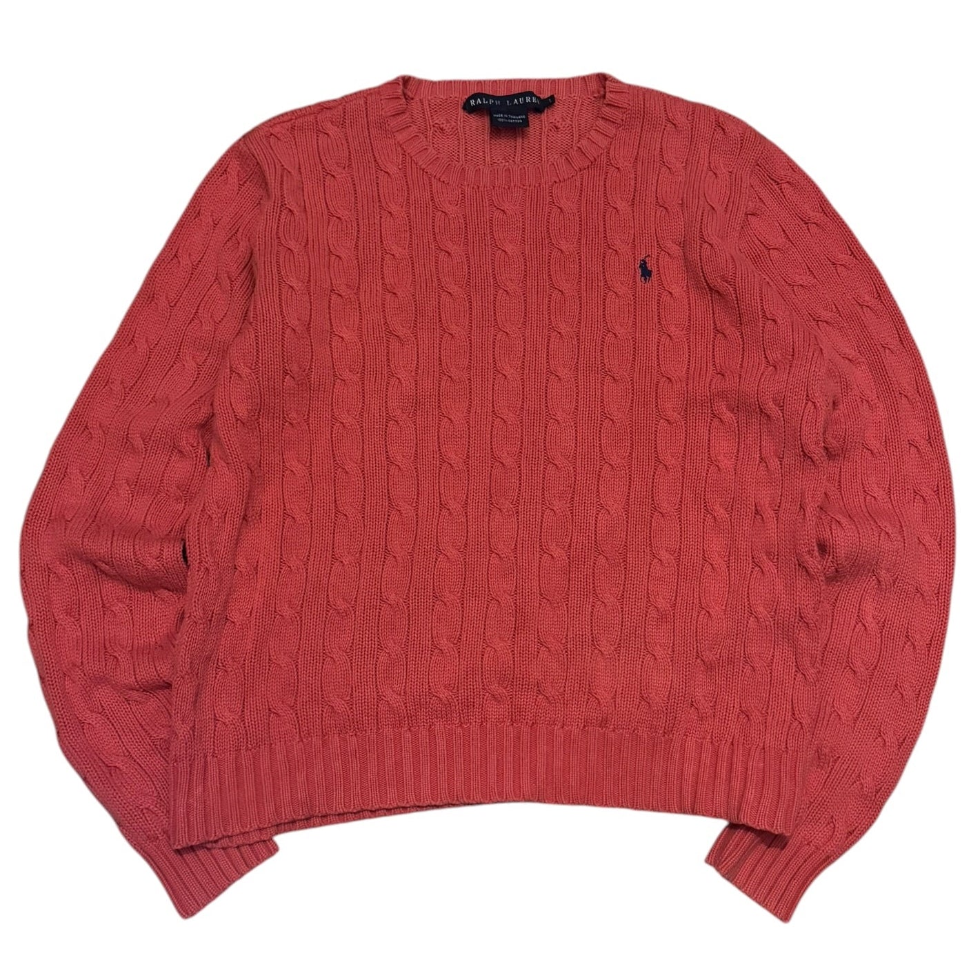 Sweter Ralph Lauren koralowy warkocz bawełniany