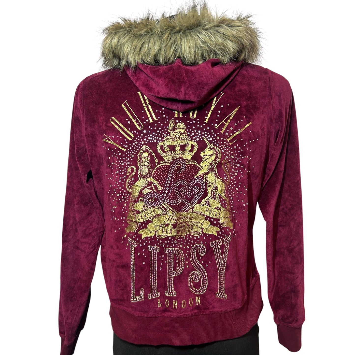 Bluza lipsy vintage y2k bordowa z futerkiem 