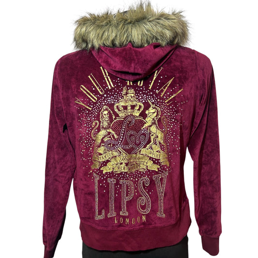 Bluza lipsy vintage y2k bordowa z futerkiem 
