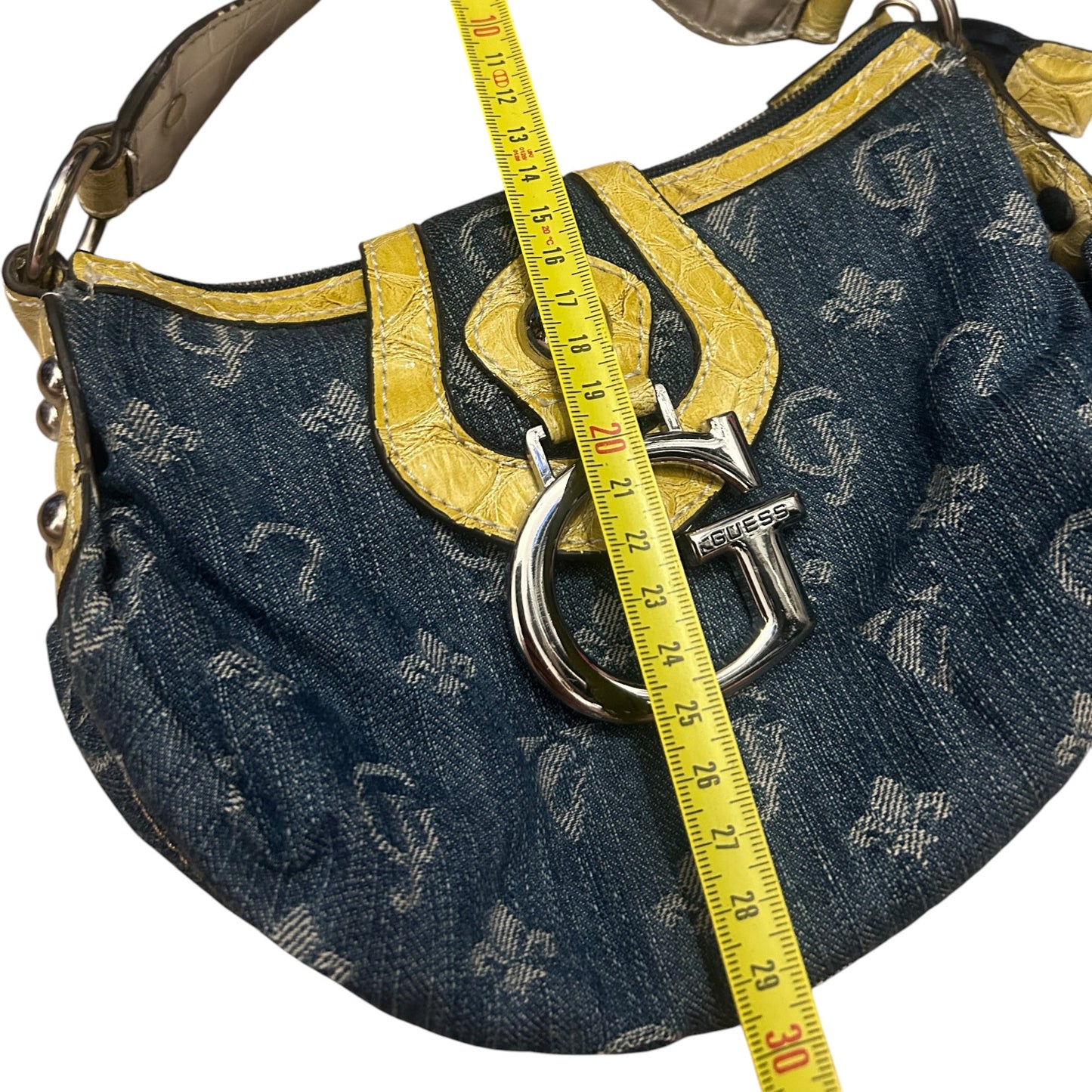 Torebka Guess do ręki jeansowa monogram vintage alternative y2k