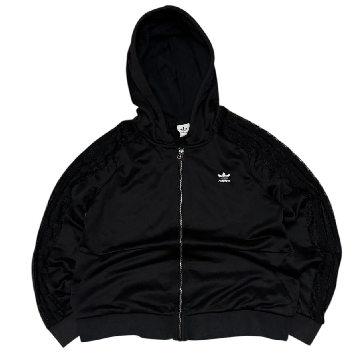 Bluza damska z kapturem Adidas koronka czarna alternative vintage y2k swag