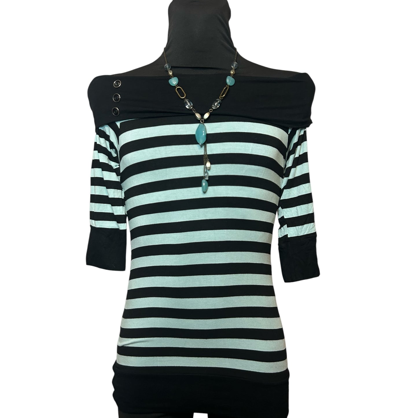 Bluzka w paski vintage tiffany blue