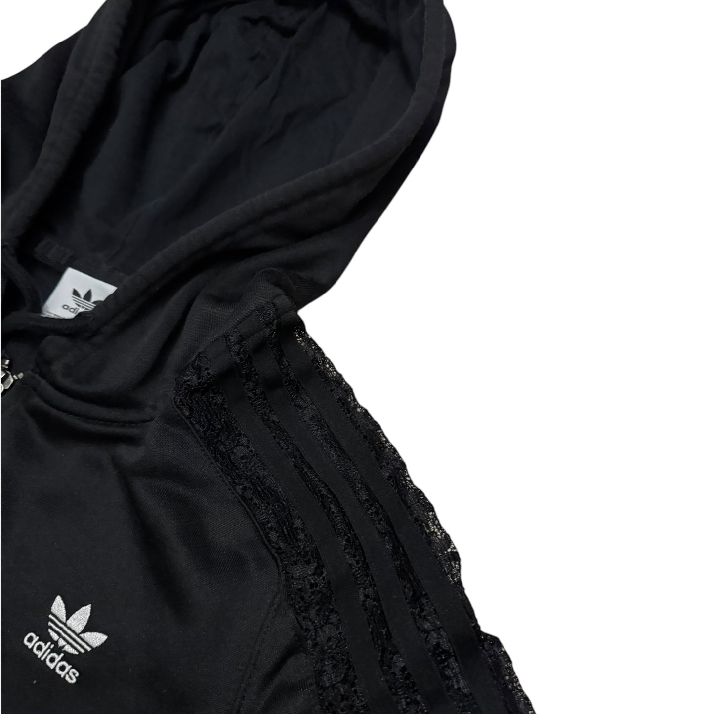 Bluza damska z kapturem Adidas koronka czarna alternative vintage y2k swag