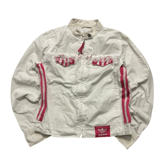 Adidas kurtka damska upcycle vintage coquette Y2K z koronką różowa unikat ♻️🖤