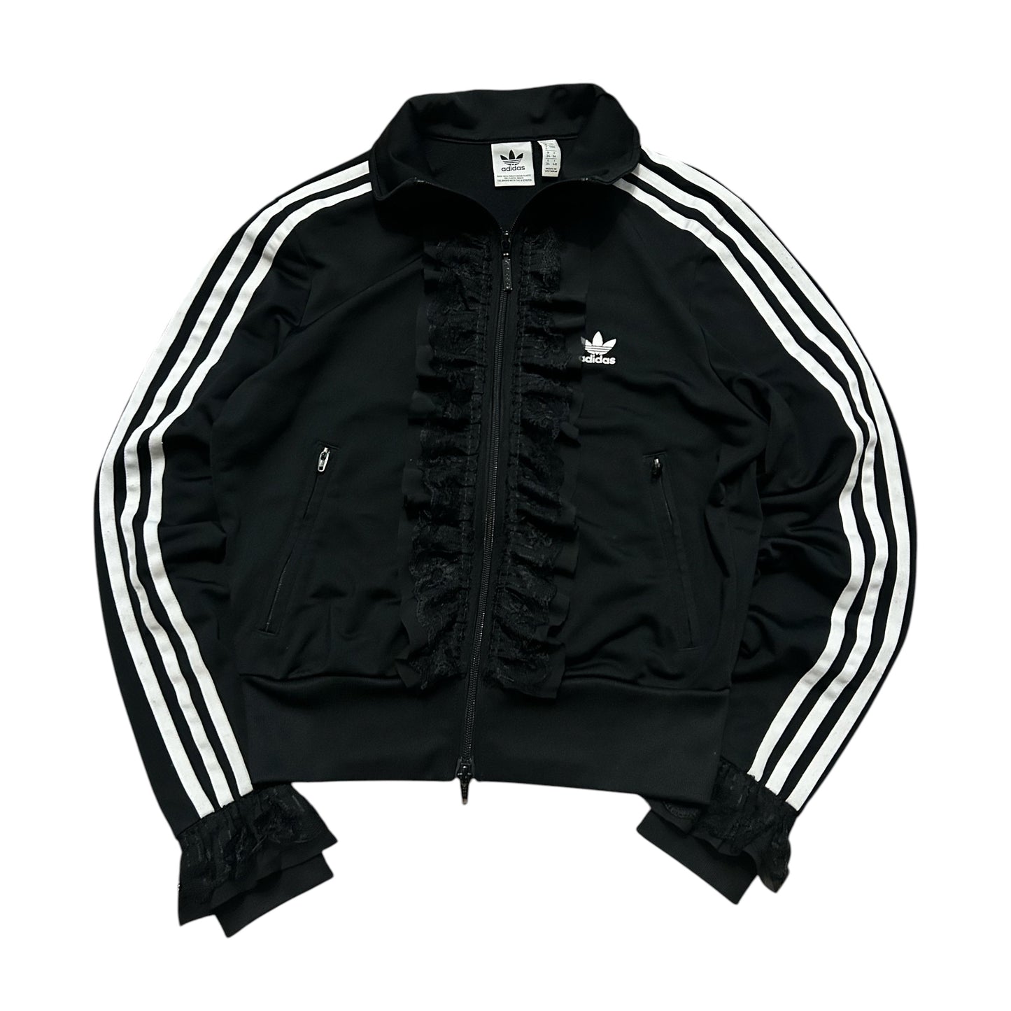Adidas upcycle bluza alternative coquette Y2K z koronką – unikat ♻️🖤