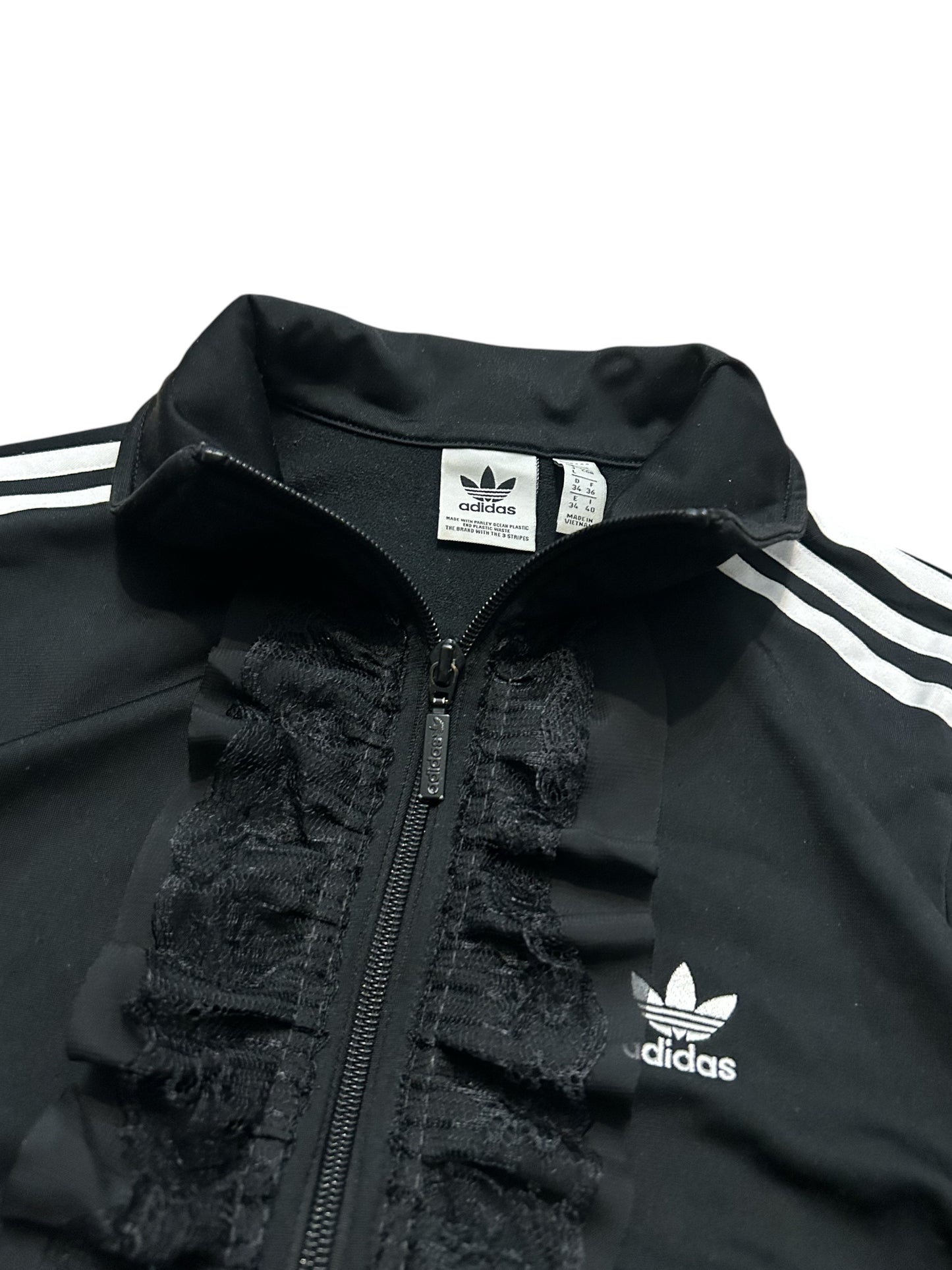 Adidas upcycle bluza alternative coquette Y2K z koronką – unikat ♻️🖤