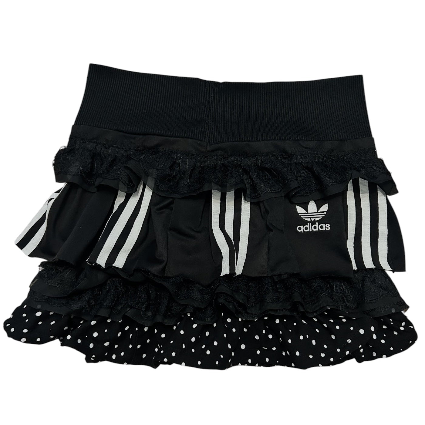 Adidas upcycle spódniczka w kropki groszki alternative coquette Y2K z koronką – unikat ♻️🖤